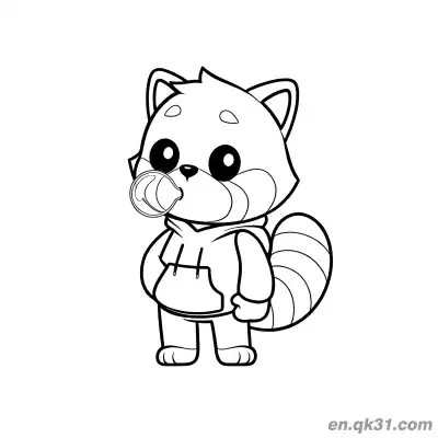 Free printable Red Panda in Hoodie Blowing Bubbles Coloring Page coloring page