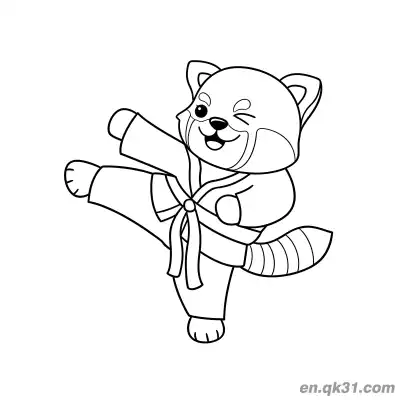 Free printable Red Panda in Taekwondo Uniform Coloring Page coloring page