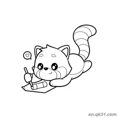 Free printable Red Panda Lying Down Writing with Heart Coloring Page coloring page