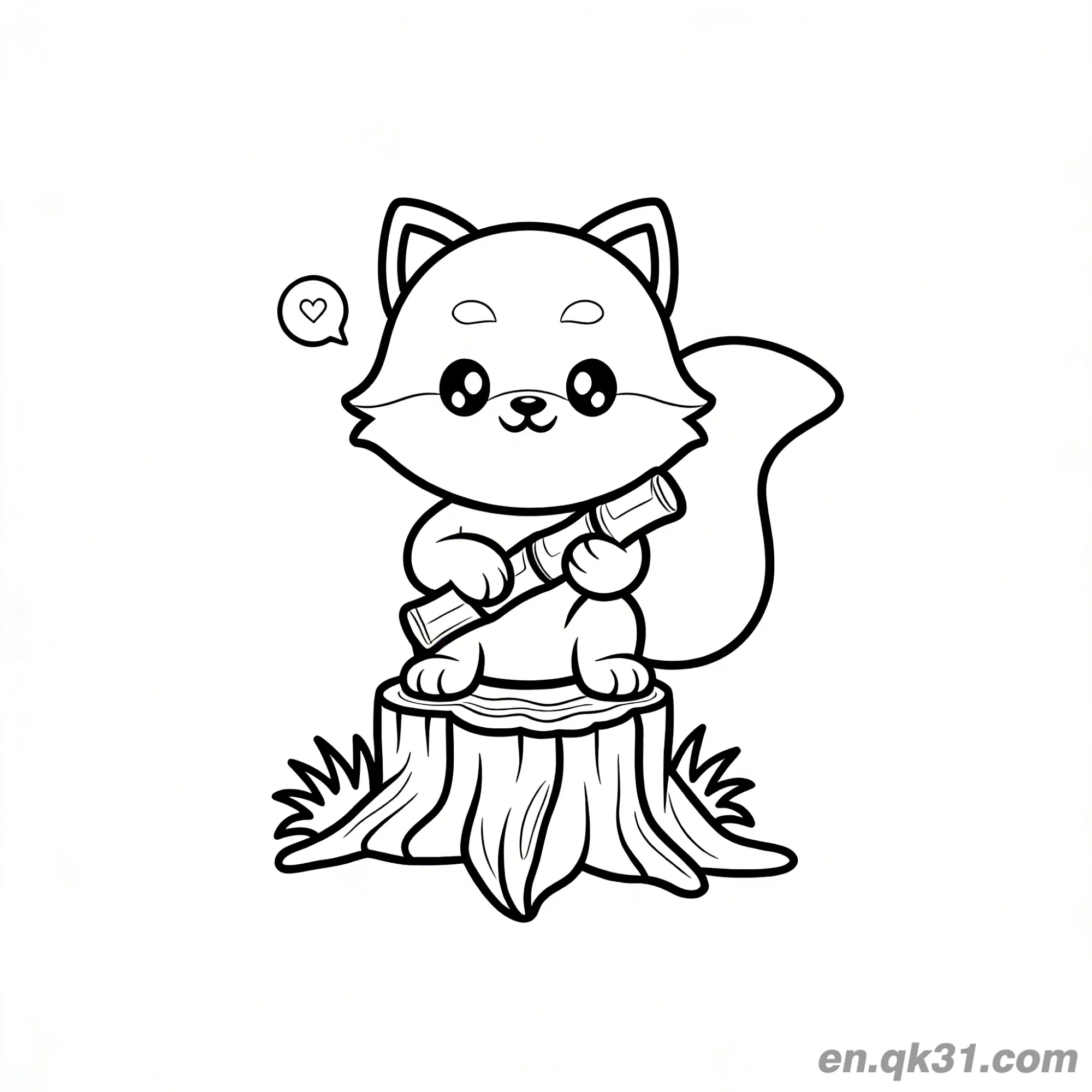 Red Panda on Stump Holding Bamboo with Heart Coloring Page – Free Printable Coloring Page for Kids and Adults