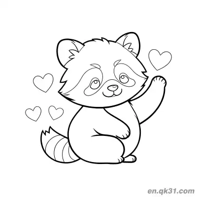 Free printable Red Panda Sitting with Hearts Coloring Page coloring page