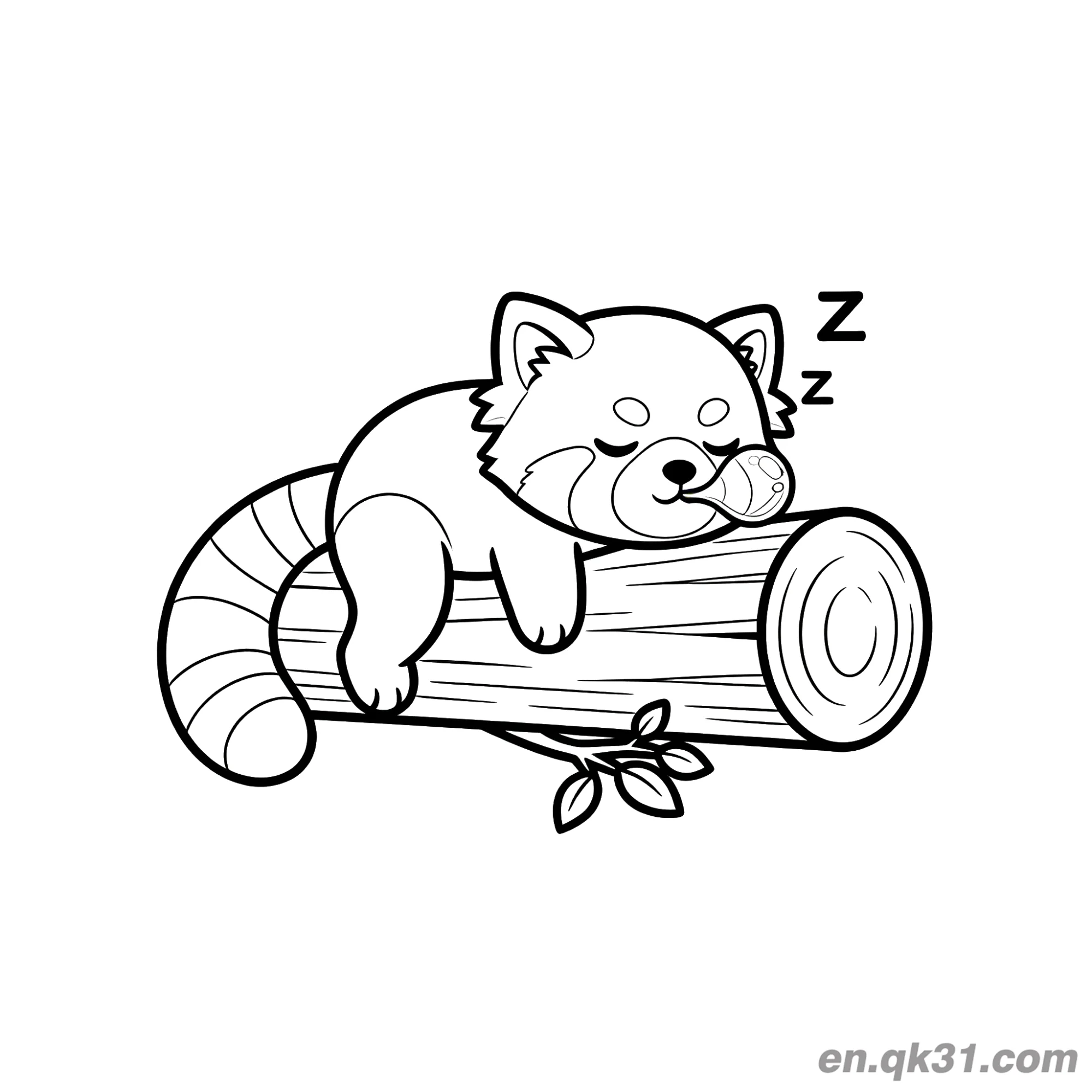 Red Panda Sleeping on Log Coloring Page – Free Printable Coloring Page for Kids and Adults