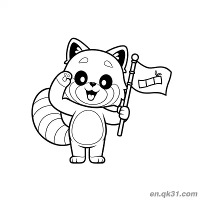 Free printable Red Panda Waving with Flag Coloring Page coloring page