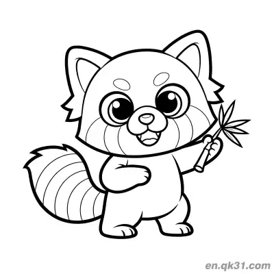 Free printable Standing Red Panda Holding Bamboo Leaf Coloring Page coloring page