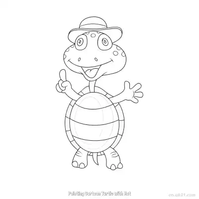 Free printable Pointing Cartoon Turtle with Hat  Coloring Page - Free PDF Printable Sea Turtle Coloring Sheets coloring page