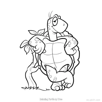Free printable Relaxing Turtle by Tree  Coloring Page - Free PDF Printable Sea Turtle Coloring Sheets coloring page