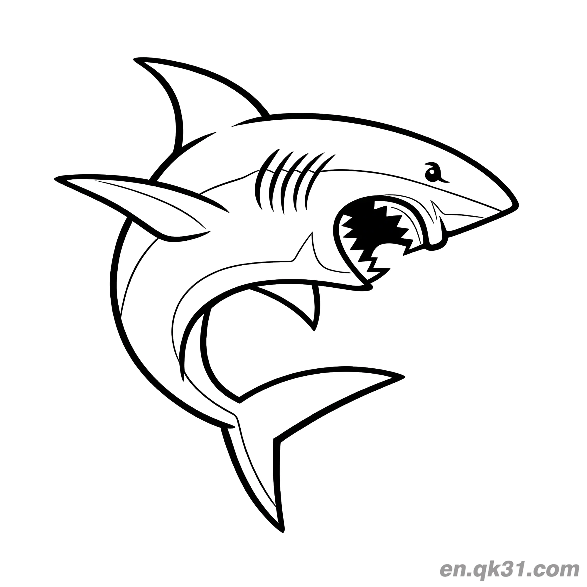 Aggressive Great White Shark Coloring Page – Free Printable Coloring Page for Kids and Adults