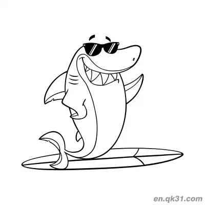 Free printable Cool Surfing Shark with Sunglasses Coloring Page coloring page