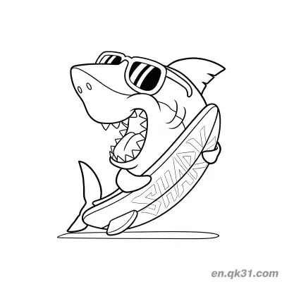 Free printable Shark Riding a Surfboard Coloring Page coloring page