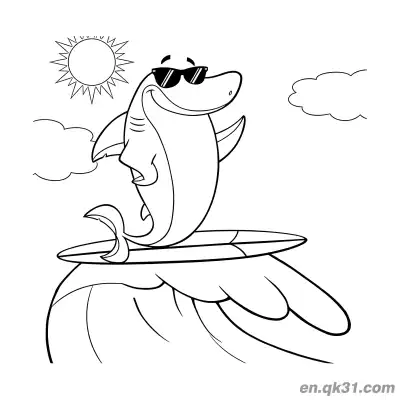 Free printable Shark Surfing on Ocean Wave Coloring Page coloring page