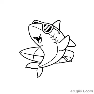 Free printable Shark with Sunglasses and Surfboard Coloring Page coloring page