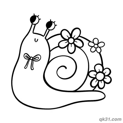 Free printable Snail with Flowers and Bow on Shell Coloring Page coloring page