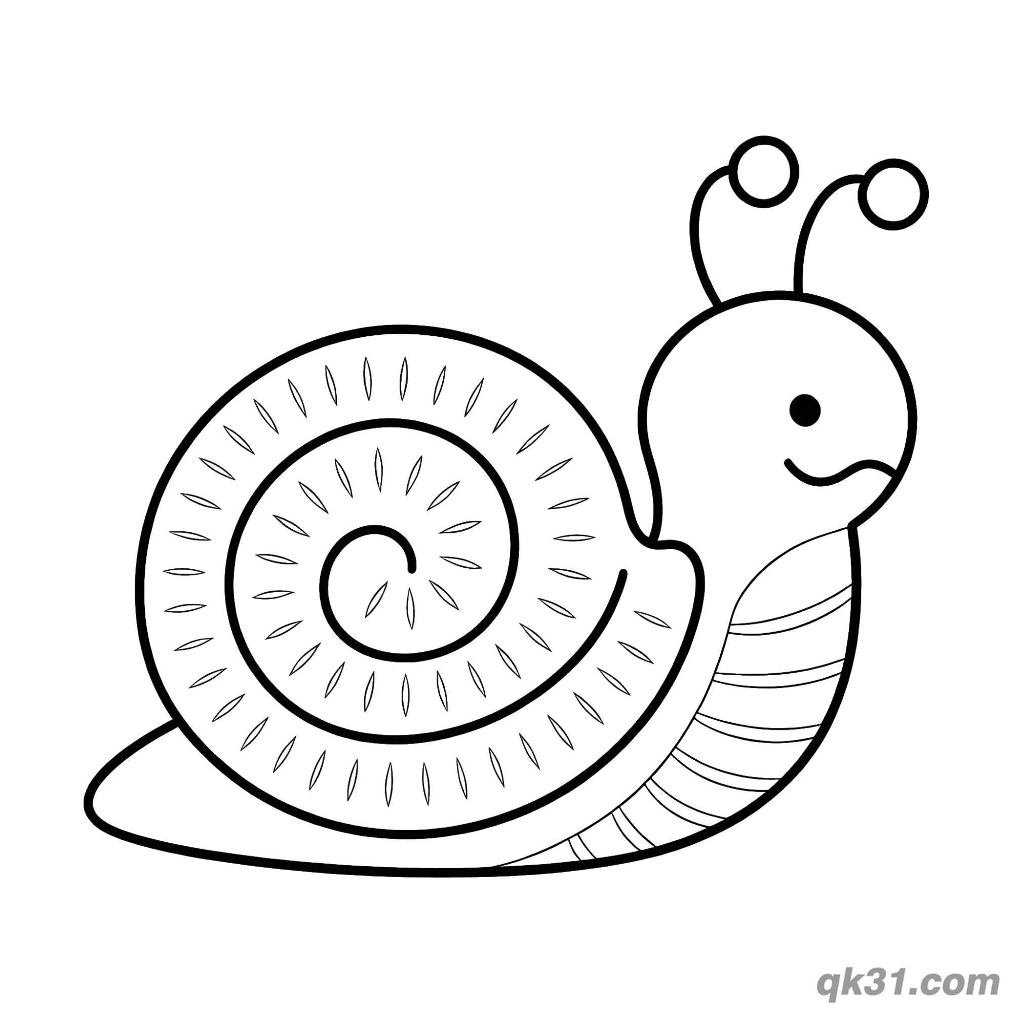 Snail with Leaf Pattern Decorated Shell Coloring Page – Free Printable Coloring Page for Kids and Adults