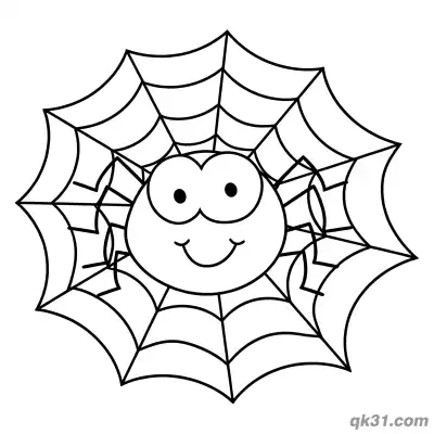 Cute Round Face Spider on Web Coloring Page