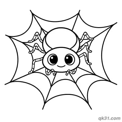 Cute Spider with Segmented Legs on Web Coloring Page