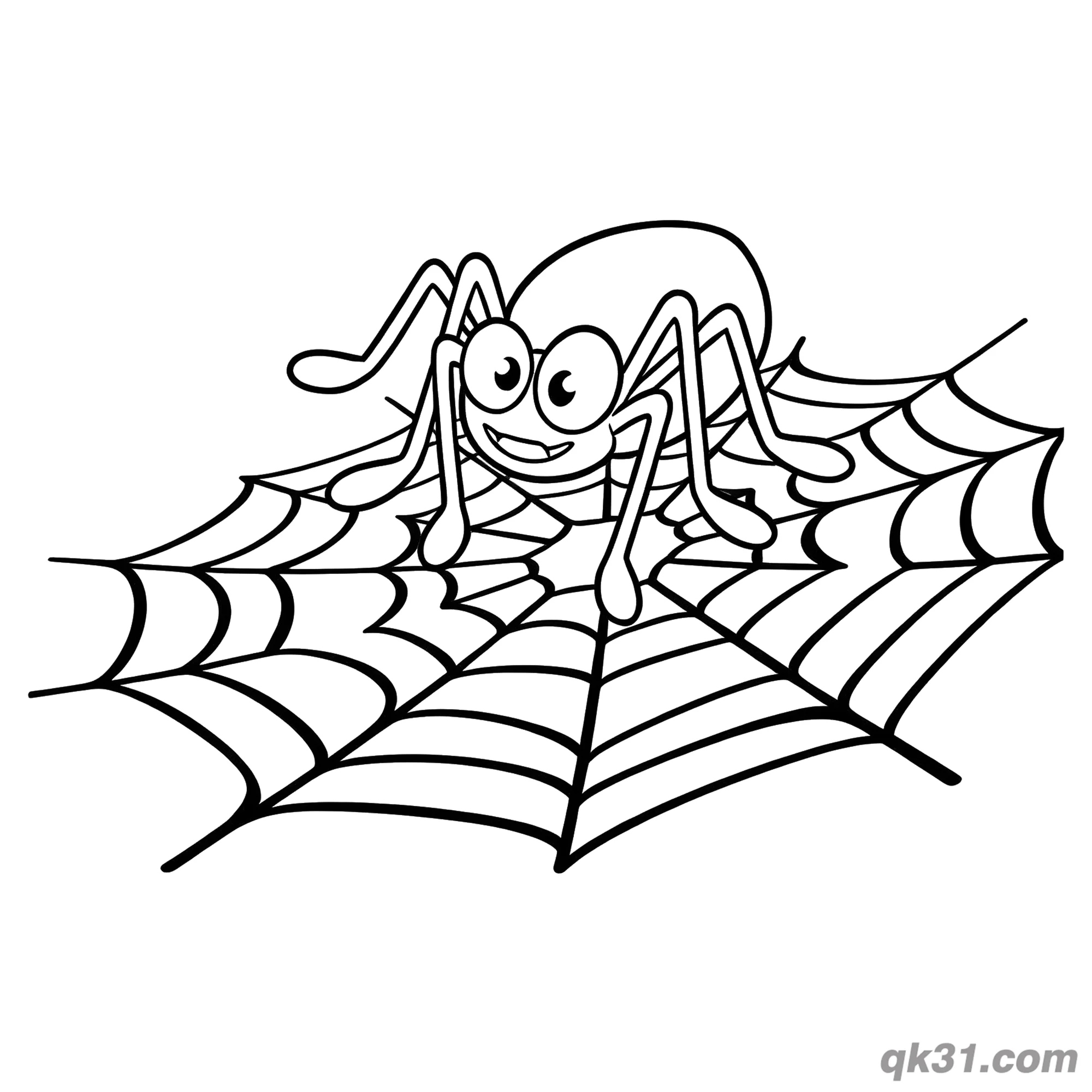 Happy Spider Resting on Web Coloring Page – Free Printable Coloring Page for Kids and Adults
