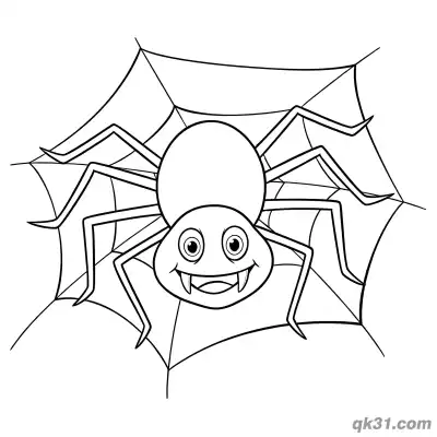 Free printable Realistic Spider with Fangs on Web Coloring Page coloring page
