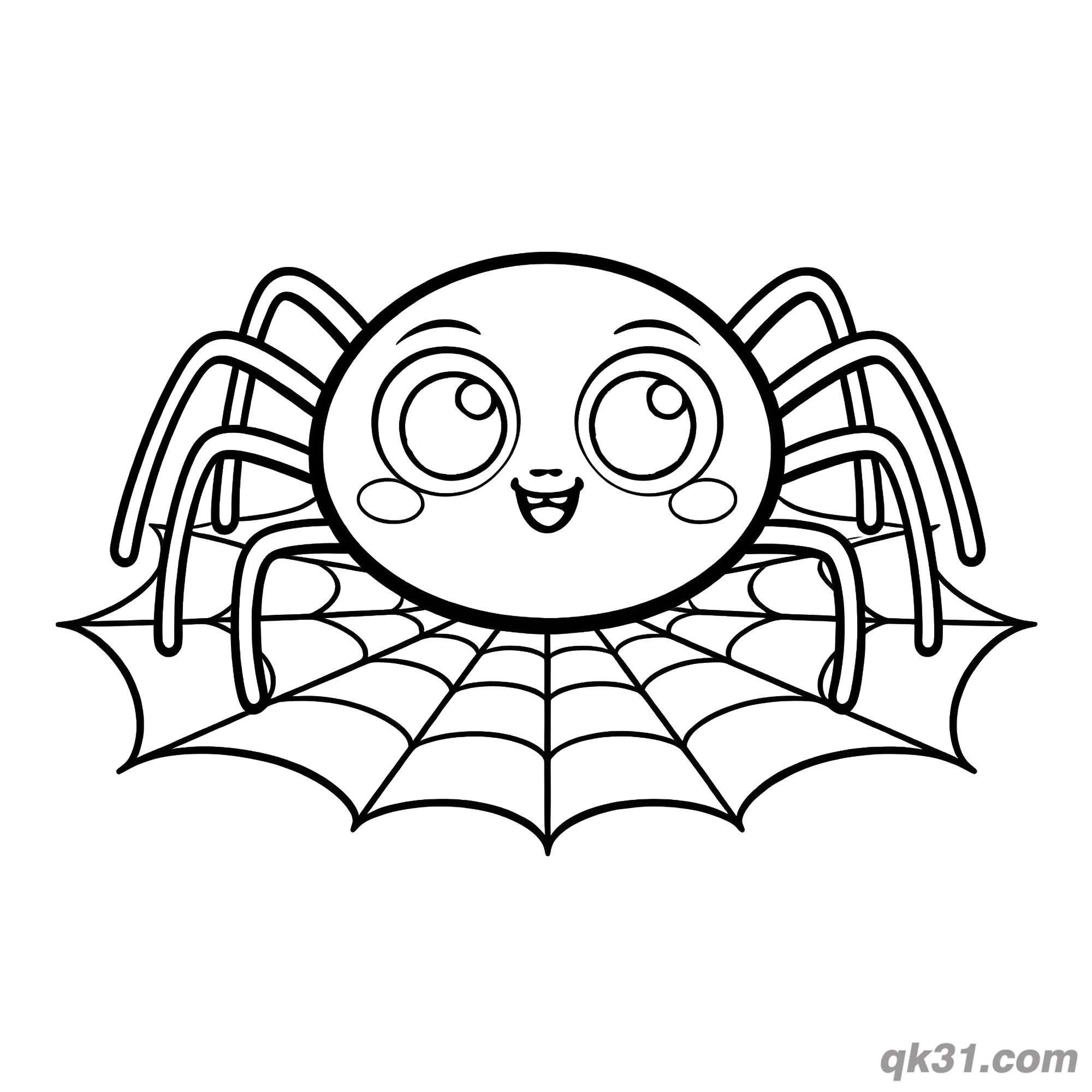 Soft Big Head Spider with Blush on Web Coloring Page – Free Printable Coloring Page for Kids and Adults
