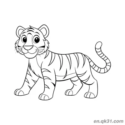 Free printable Cartoon Curious Walking Tiger Cub Coloring Page coloring page