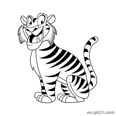Free printable Cartoon Grinning Sitting Tiger Coloring Page coloring page
