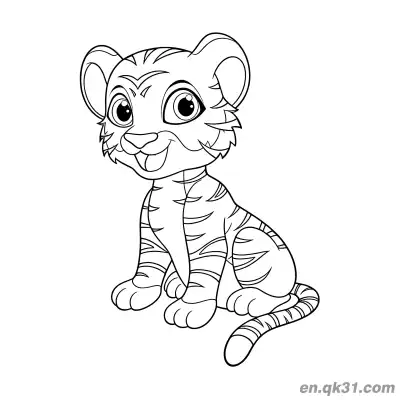 Free printable Cartoon Smiling Sitting Tiger Cub Coloring Page coloring page