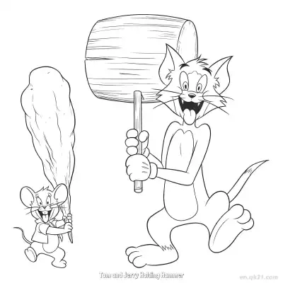 Free printable Tom and Jerry Holding Hammer  Coloring Page - Free PDF Printable Tom and Jerry Coloring Sheets coloring page