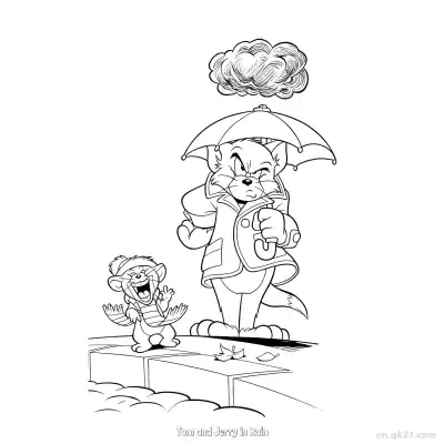 Free printable Tom and Jerry in Rain  Coloring Page - Free PDF Printable Tom and Jerry Coloring Sheets coloring page