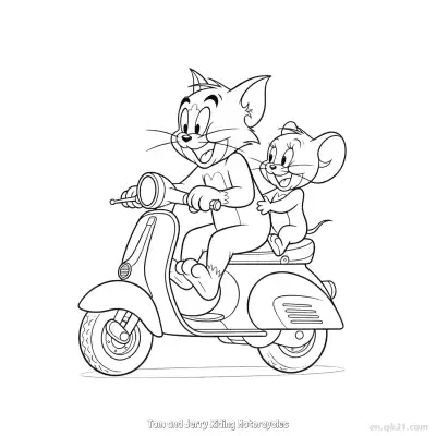 Free printable Tom and Jerry Riding Motorcycles  Coloring Page - Free PDF Printable Tom and Jerry Coloring Sheets coloring page