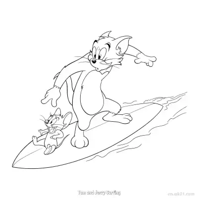 Free printable Tom and Jerry Surfing  Coloring Page - Free PDF Printable Tom and Jerry Coloring Sheets coloring page