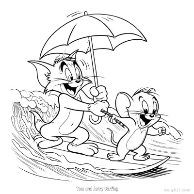 Free printable Tom and Jerry Surfing 2 Coloring Page - Free PDF Printable Tom and Jerry Coloring Sheets coloring page