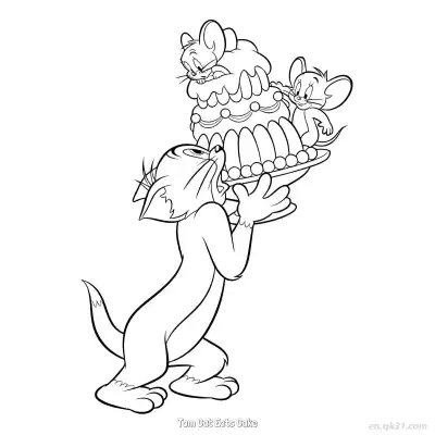 Free printable Tom Cat Eats Cake  Coloring Page - Free PDF Printable Tom and Jerry Coloring Sheets coloring page