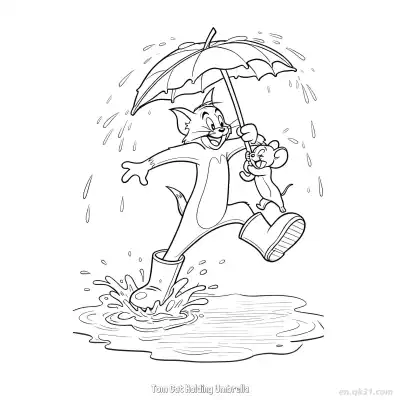 Free printable Tom Cat Holding Umbrella  Coloring Page - Free PDF Printable Tom and Jerry Coloring Sheets coloring page