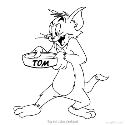 Free printable Tom Cat Takes Food Bowl  Coloring Page - Free PDF Printable Tom and Jerry Coloring Sheets coloring page