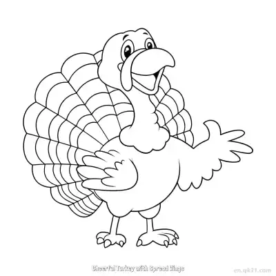 Free printable Cheerful Turkey with Spread Wings  Coloring Page - Free PDF Printable Turkey Coloring Sheets coloring page