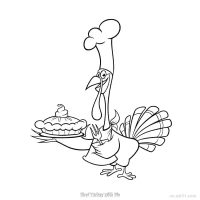 Free printable Chef Turkey with Pie  Coloring Page - Free PDF Printable Turkey Coloring Sheets coloring page