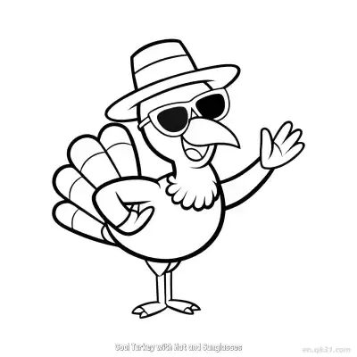 Free printable Cool Turkey with Hat and Sunglasses  Coloring Page - Free PDF Printable Turkey Coloring Sheets coloring page