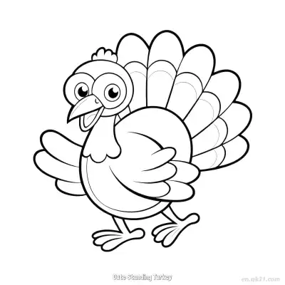 Free printable Cute Standing Turkey  Coloring Page - Free PDF Printable Turkey Coloring Sheets coloring page