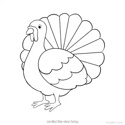 Free printable Detailed Side-view Turkey  Coloring Page - Free PDF Printable Turkey Coloring Sheets coloring page