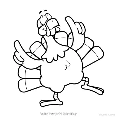 Free printable Excited Turkey with Raised Wings  Coloring Page - Free PDF Printable Turkey Coloring Sheets coloring page