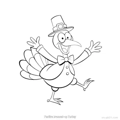 Free printable Festive Dressed-up Turkey  Coloring Page - Free PDF Printable Turkey Coloring Sheets coloring page