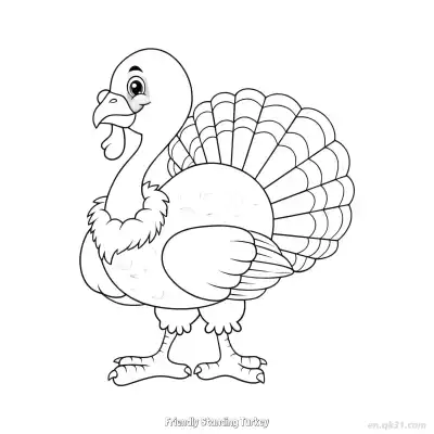 Free printable Friendly Standing Turkey  Coloring Page - Free PDF Printable Turkey Coloring Sheets coloring page