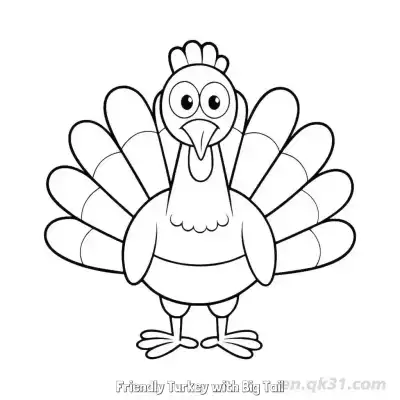 Free printable Friendly Turkey with Big Tail  Coloring Page - Free PDF Printable Turkey Coloring Sheets coloring page
