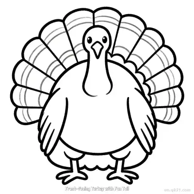 Free printable Front-facing Turkey with Fan Tail  Coloring Page - Free PDF Printable Turkey Coloring Sheets coloring page