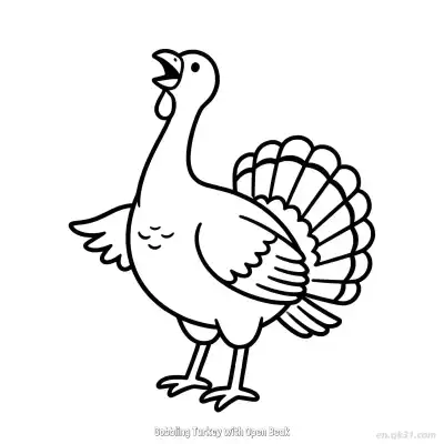 Free printable Gobbling Turkey with Open Beak  Coloring Page - Free PDF Printable Turkey Coloring Sheets coloring page