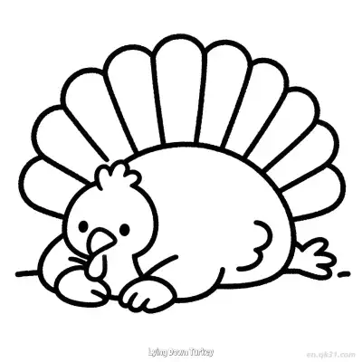 Free printable Lying Down Turkey  Coloring Page - Free PDF Printable Turkey Coloring Sheets coloring page