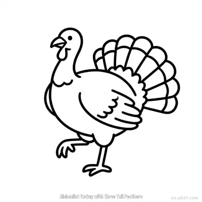 Free printable Minimalist Turkey with Three Tail Feathers  Coloring Page - Free PDF Printable Turkey Coloring Sheets coloring page