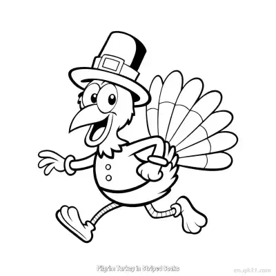 Free printable Pilgrim Turkey in Striped Socks  Coloring Page - Free PDF Printable Turkey Coloring Sheets coloring page