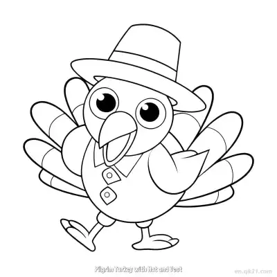 Free printable Pilgrim Turkey with Hat and Vest  Coloring Page - Free PDF Printable Turkey Coloring Sheets coloring page