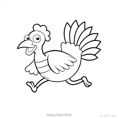Free printable Running Happy Turkey  Coloring Page - Free PDF Printable Turkey Coloring Sheets coloring page
