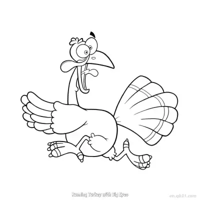 Free printable Running Turkey with Big Eyes  Coloring Page - Free PDF Printable Turkey Coloring Sheets coloring page